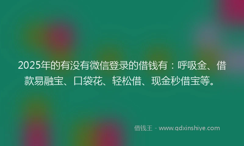 2025年的有没有微信登录的借钱有：呼吸金、借款易融宝、口袋花、轻松借、现金秒借宝等。
