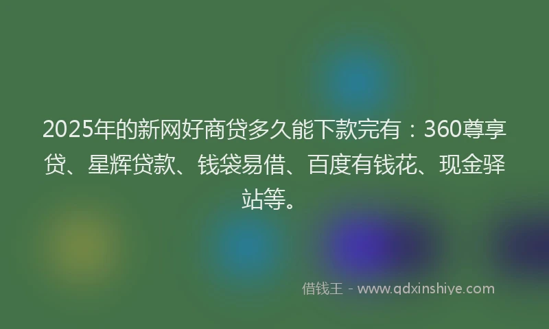 2025年的新网好商贷多久能下款完有：360尊享贷、星辉贷款、钱袋易借、百度有钱花、现金驿站等。