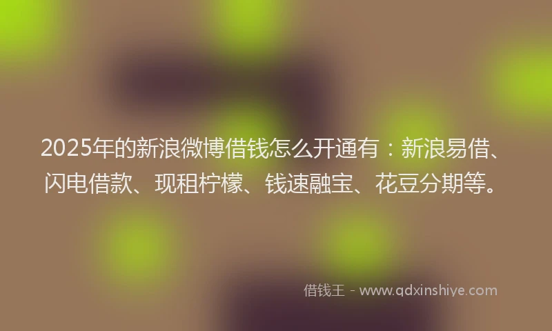 2025年的新浪微博借钱怎么开通有：新浪易借、闪电借款、现租柠檬、钱速融宝、花豆分期等。
