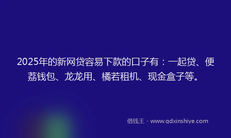 2025年的新网贷容易下款的口子有：一起贷、便荔钱包、龙龙用、橘若租机、现金盒子等。