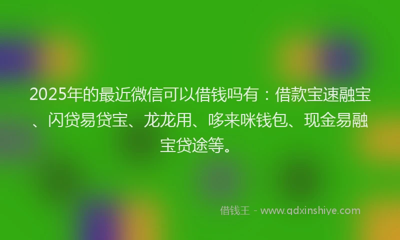 2025年的最近微信可以借钱吗有：借款宝速融宝、闪贷易贷宝、龙龙用、哆来咪钱包、现金易融宝贷途等。