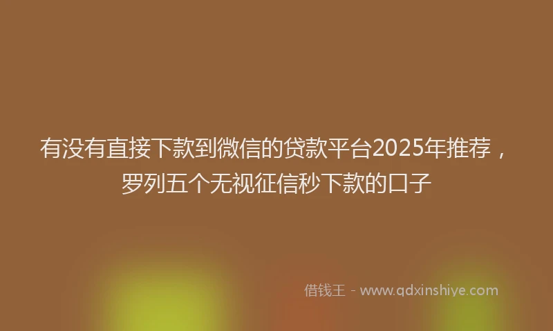 有没有直接下款到微信的贷款平台2025年推荐，罗列五个无视征信秒下款的口子