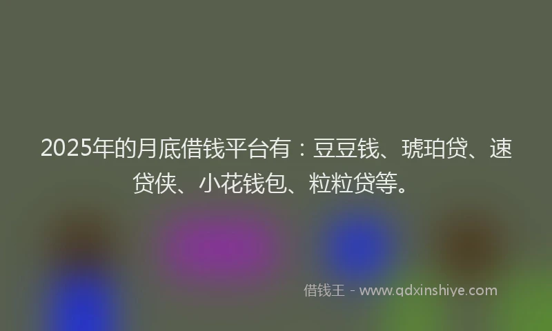 2025年的月底借钱平台有：豆豆钱、琥珀贷、速贷侠、小花钱包、粒粒贷等。