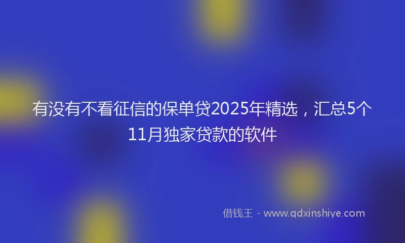 有没有不看征信的保单贷2025年精选，汇总5个11月独家贷款的软件