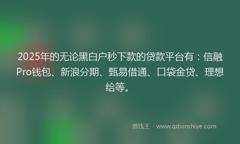 2025年的无论黑白户秒下款的贷款平台有：信融Pro钱包、新浪分期、甄易借通、口袋金贷、理想给等。