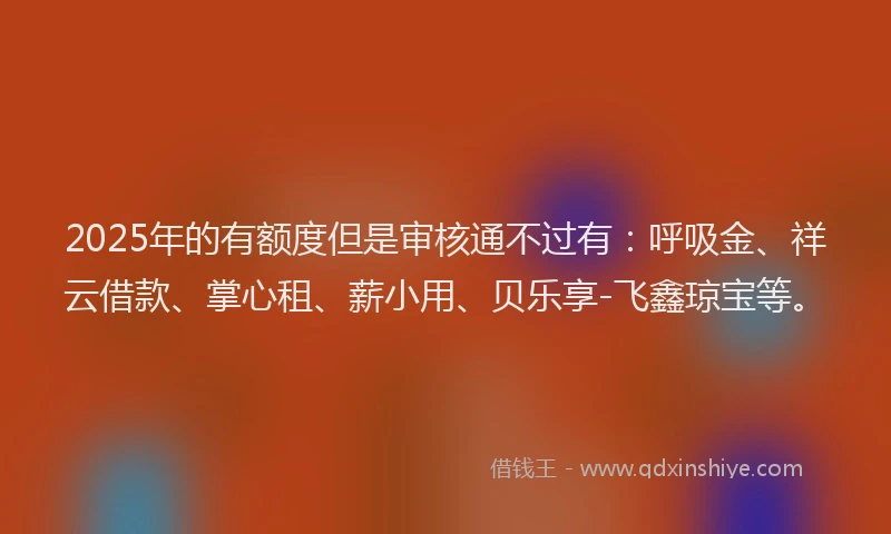 2025年的有额度但是审核通不过有：呼吸金、祥云借款、掌心租、薪小用、贝乐享-飞鑫琼宝等。