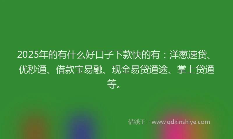 2025年的有什么好口子下款快的有：洋葱速贷、优秒通、借款宝易融、现金易贷通途、掌上贷通等。
