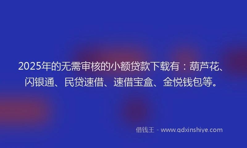 2025年的无需审核的小额贷款下载有：葫芦花、闪银通、民贷速借、速借宝盒、金悦钱包等。