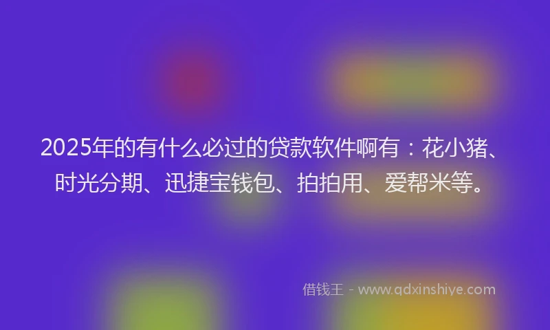 2025年的有什么必过的贷款软件啊有：花小猪、时光分期、迅捷宝钱包、拍拍用、爱帮米等。