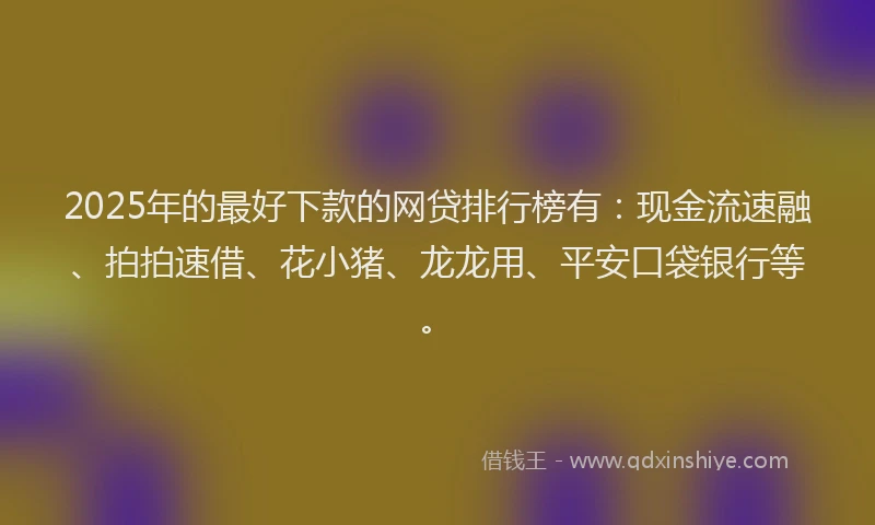 2025年的最好下款的网贷排行榜有：现金流速融、拍拍速借、花小猪、龙龙用、平安口袋银行等。