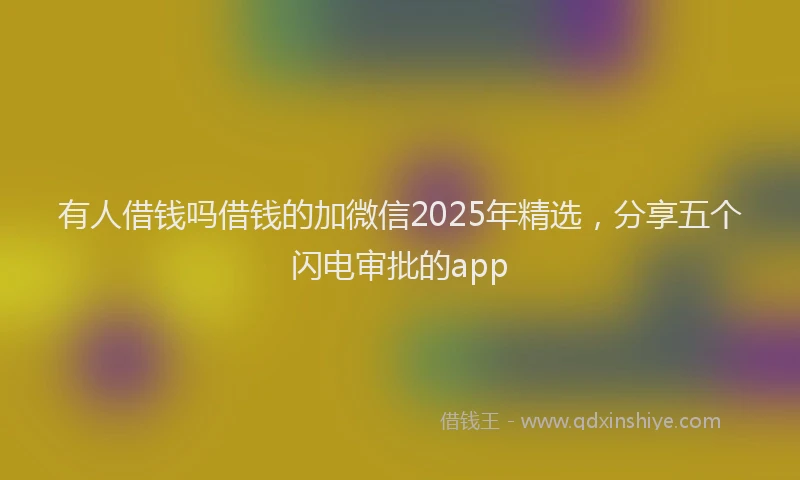 有人借钱吗借钱的加微信2025年精选，分享五个闪电审批的app