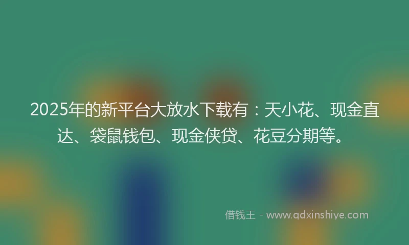 2025年的新平台大放水下载有：天小花、现金直达、袋鼠钱包、现金侠贷、花豆分期等。