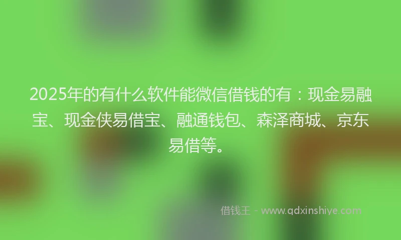 2025年的有什么软件能微信借钱的有：现金易融宝、现金侠易借宝、融通钱包、森泽商城、京东易借等。