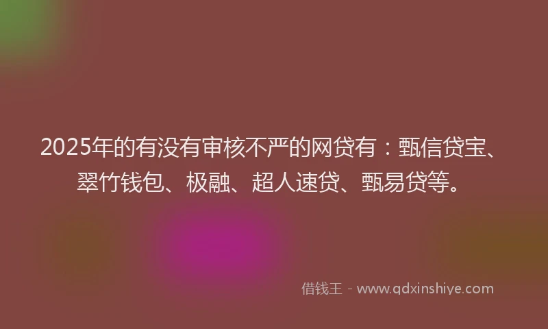 2025年的有没有审核不严的网贷有：甄信贷宝、翠竹钱包、极融、超人速贷、甄易贷等。