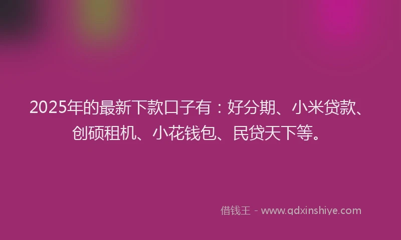 2025年的最新下款口子有：好分期、小米贷款、创硕租机、小花钱包、民贷天下等。