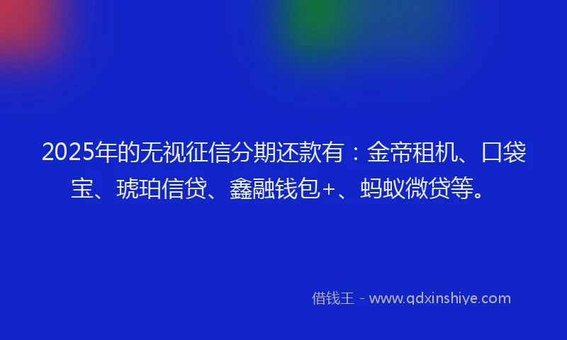 2025年的无视征信分期还款有：金帝租机、口袋宝、琥珀信贷、鑫融钱包+、蚂蚁微贷等。