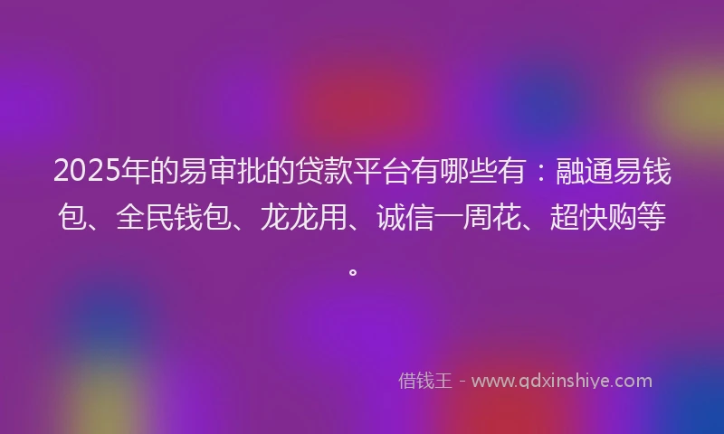 2025年的易审批的贷款平台有哪些有：融通易钱包、全民钱包、龙龙用、诚信一周花、超快购等。