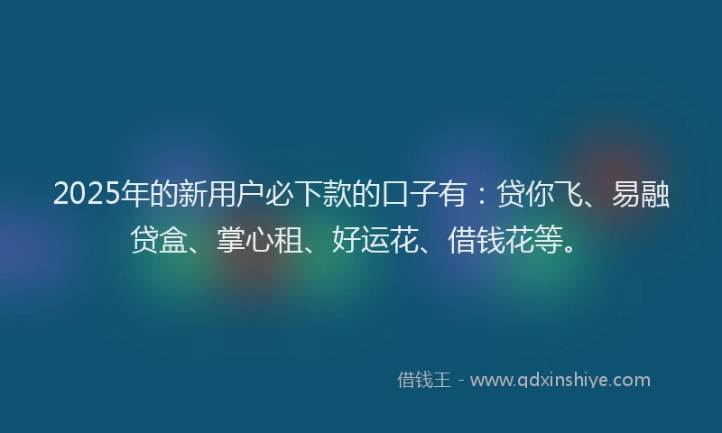 2025年的新用户必下款的口子有：贷你飞、易融贷盒、掌心租、好运花、借钱花等。