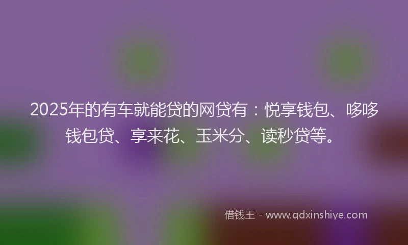 2025年的有车就能贷的网贷有：悦享钱包、哆哆钱包贷、享来花、玉米分、读秒贷等。