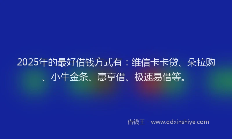 2025年的最好借钱方式有：维信卡卡贷、朵拉购、小牛金条、惠享借、极速易借等。