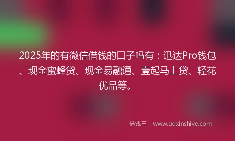 2025年的有微信借钱的口子吗有：迅达Pro钱包、现金蜜蜂贷、现金易融通、壹起马上贷、轻花优品等。