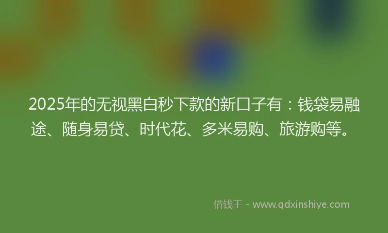 2025年的无视黑白秒下款的新口子有：钱袋易融途、随身易贷、时代花、多米易购、旅游购等。