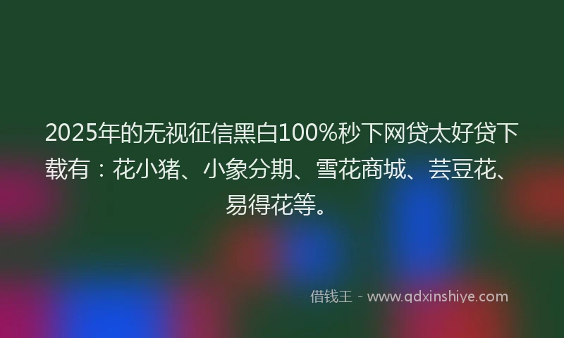2025年的无视征信黑白100%秒下网贷太好贷下载有：花小猪、小象分期、雪花商城、芸豆花、易得花等。