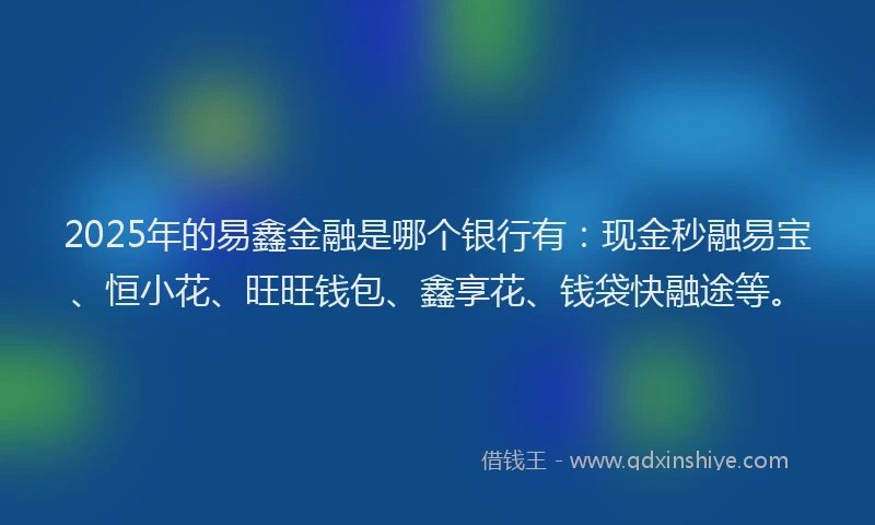 2025年的易鑫金融是哪个银行有：现金秒融易宝、恒小花、旺旺钱包、鑫享花、钱袋快融途等。