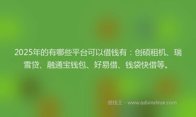 2025年的有哪些平台可以借钱有：创硕租机、瑞雪贷、融通宝钱包、好易借、钱袋快借等。