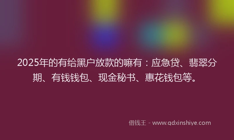 2025年的有给黑户放款的嘛有：应急贷、翡翠分期、有钱钱包、现金秘书、惠花钱包等。