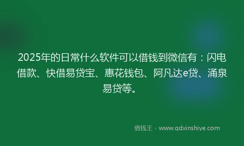 2025年的日常什么软件可以借钱到微信有：闪电借款、快借易贷宝、惠花钱包、阿凡达e贷、涌泉易贷等。
