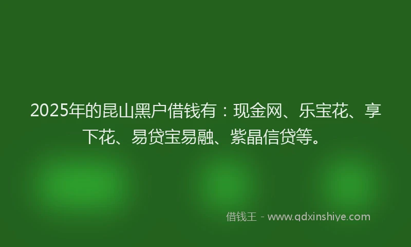 2025年的昆山黑户借钱有：现金网、乐宝花、享下花、易贷宝易融、紫晶信贷等。