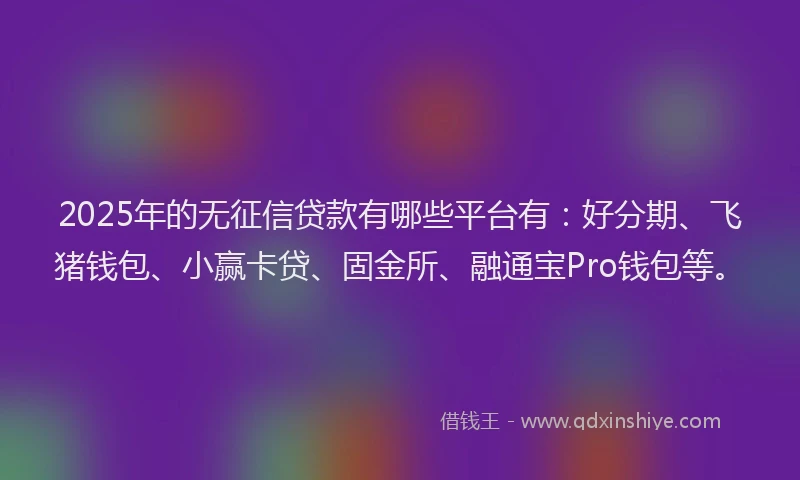 2025年的无征信贷款有哪些平台有：好分期、飞猪钱包、小赢卡贷、固金所、融通宝Pro钱包等。