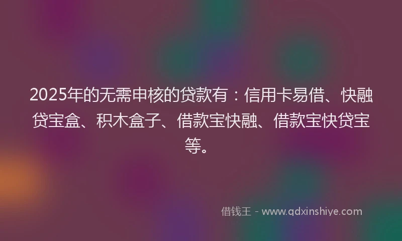 2025年的无需申核的贷款有：信用卡易借、快融贷宝盒、积木盒子、借款宝快融、借款宝快贷宝等。