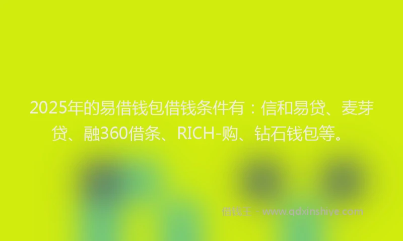 2025年的易借钱包借钱条件有：信和易贷、麦芽贷、融360借条、RICH-购、钻石钱包等。