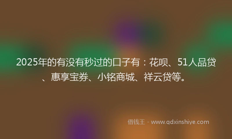 2025年的有没有秒过的口子有：花呗、51人品贷、惠享宝券、小铭商城、祥云贷等。