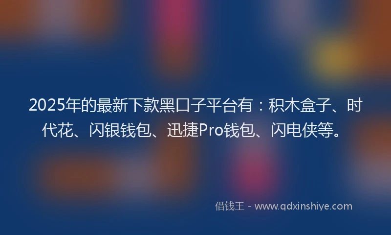 2025年的最新下款黑口子平台有：积木盒子、时代花、闪银钱包、迅捷Pro钱包、闪电侠等。