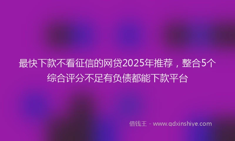 最快下款不看征信的网贷2025年推荐，整合5个综合评分不足有负债都能下款平台