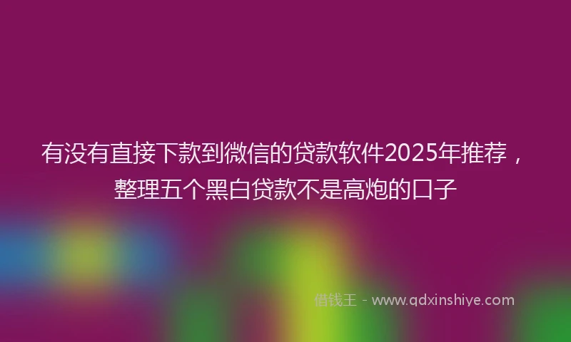 有没有直接下款到微信的贷款软件2025年推荐，整理五个黑白贷款不是高炮的口子