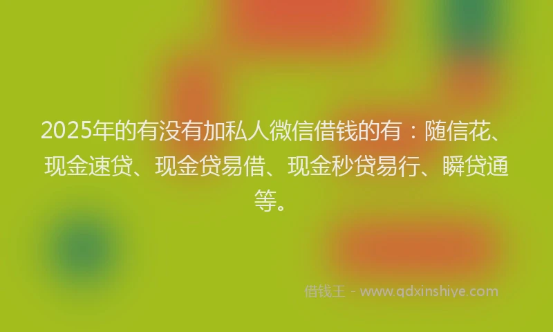 2025年的有没有加私人微信借钱的有：随信花、现金速贷、现金贷易借、现金秒贷易行、瞬贷通等。