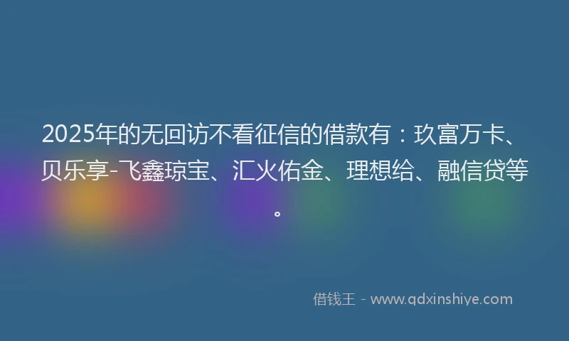 2025年的无回访不看征信的借款有：玖富万卡、贝乐享-飞鑫琼宝、汇火佑金、理想给、融信贷等。
