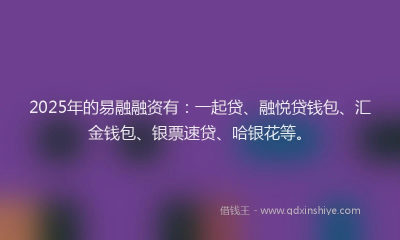 2025年的易融融资有：一起贷、融悦贷钱包、汇金钱包、银票速贷、哈银花等。