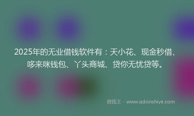2025年的无业借钱软件有：天小花、现金秒借、哆来咪钱包、丫头商城、贷你无忧贷等。