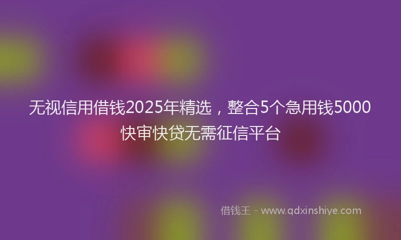 无视信用借钱2025年精选，整合5个急用钱5000快审快贷无需征信平台