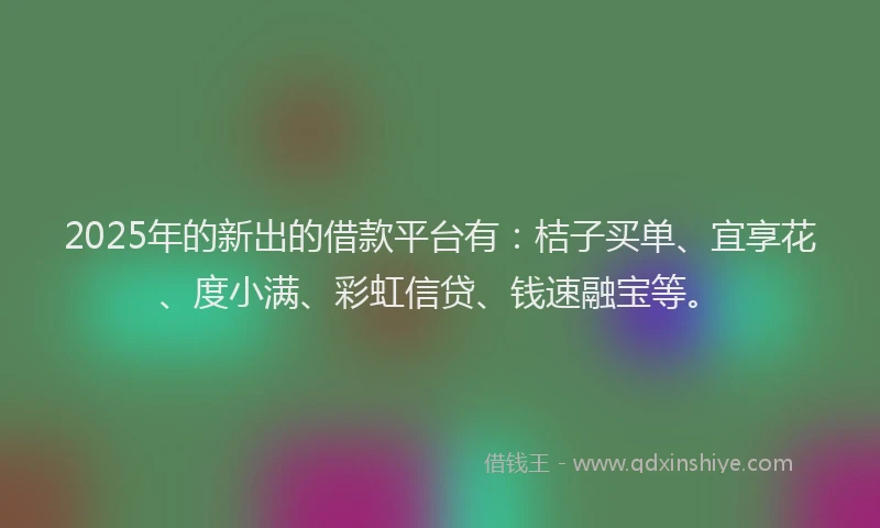 2025年的新出的借款平台有：桔子买单、宜享花、度小满、彩虹信贷、钱速融宝等。
