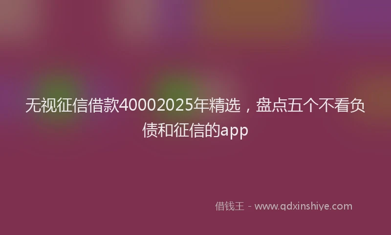 无视征信借款40002025年精选，盘点五个不看负债和征信的app