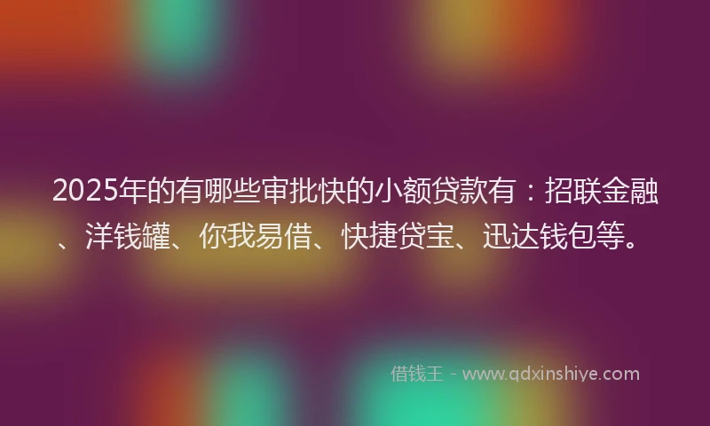 2025年的有哪些审批快的小额贷款有：招联金融、洋钱罐、你我易借、快捷贷宝、迅达钱包等。