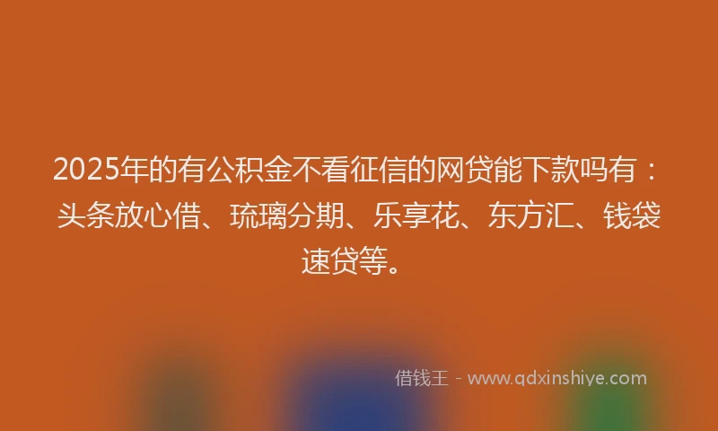 2025年的有公积金不看征信的网贷能下款吗有：头条放心借、琉璃分期、乐享花、东方汇、钱袋速贷等。