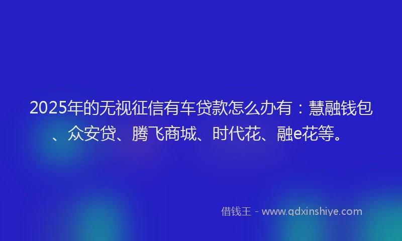2025年的无视征信有车贷款怎么办有：慧融钱包、众安贷、腾飞商城、时代花、融e花等。