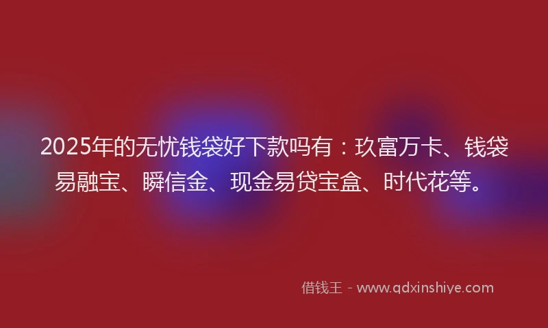 2025年的无忧钱袋好下款吗有：玖富万卡、钱袋易融宝、瞬信金、现金易贷宝盒、时代花等。